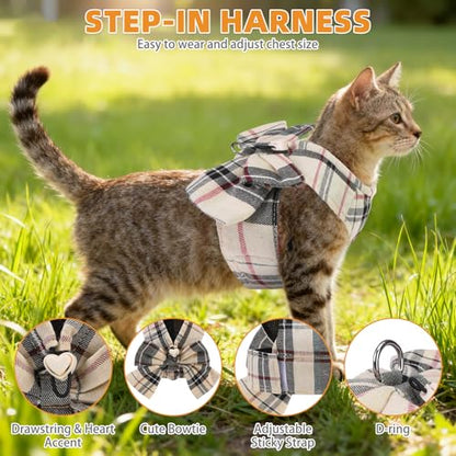 KOOLTAIL Small Dog Harness and Leash Set, Cute Puppy Vest Harnesses with Bowtie, Step in No Pull Soft Mesh Padded Adjustable Plaid Pet Harness for Extra-Samll Medium Dogs Cats, Boy Girl, XS S, Beige M - color: Beige, size: M (Chest Girth: 16"-18")