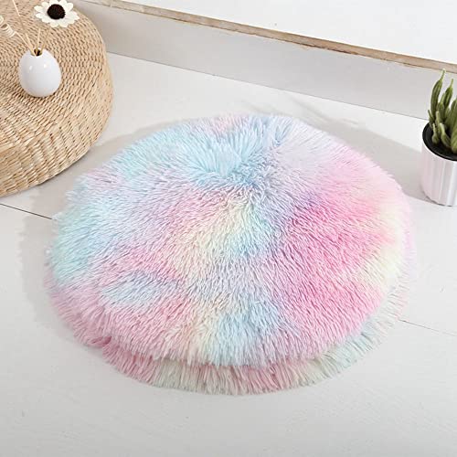 Calming Dog Cat Bed Cat Cushion Cat Mat Long Plush Round Sleeping Bed for Small Medium Kitten Puppy,15.74"/19.68"/23.62"(40cm/15.74inch,Multicolor) - color: Multicolor, size: 40cm/15.74inch