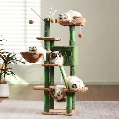 Hey-brother Cat Tree, 53 inch Cat Tower for Indoor Cats, Cat House with Padded Platform Bed, Toy Balls, Large Cozy Condo, Hammocks and Sisal Scratching Posts, Cactus MPJ019SCA - color: Cactus