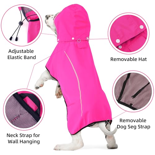 Mile High Life Dog Raincoat, Adjustable Waterproof Pet Rain Jacket, Reflective Hooded Poncho for Small Medium Large Dogs, Lightweight Breathable Pet Rain Coat (Hot Pink,XS Chest 15"-18") - color: Hot Pink, size: X-Small
