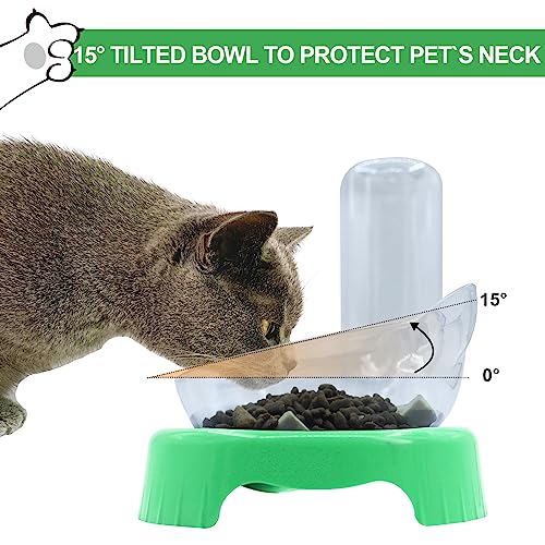 Triple Cat Bowls with Water Dispenser, Pet Whisker Friendly Water and Food Bowl Set with Non-Slip Mat, 15° Tilted Double Feeding Bowls, Elevated Wet and Dry Food Dish for Kitten&Small Dog (Mint) - color: Mint