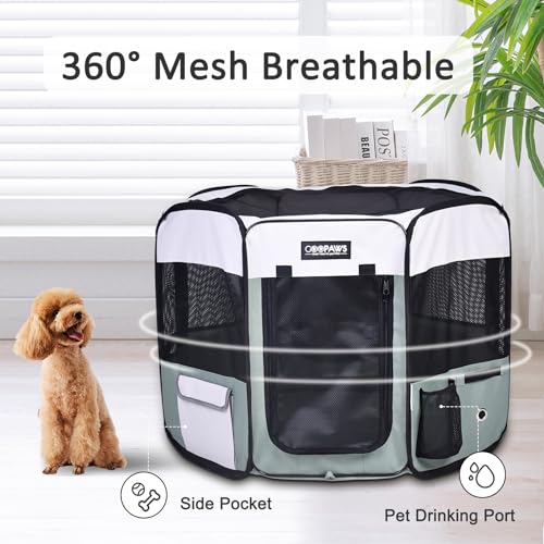 JESPET 61" Pet Dog Playpens, Portable Soft Dog Exercise Pen Kennel with Carry Bag for Puppy Cats Kittens Rabbits,Shale Green - color: Shale Green, style: 61x61x30 Inch (Pack of 1)
