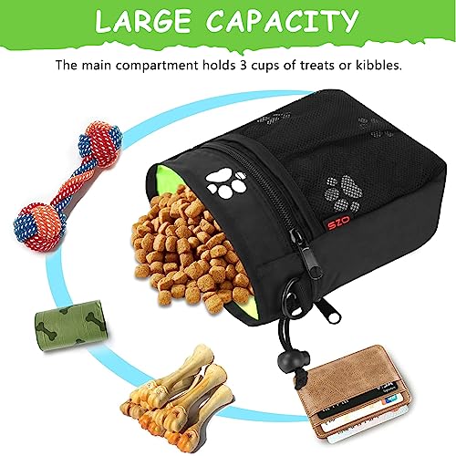 Dog Treat Pouch - 3 Ways to Wear Treat Pouches for Pet Training and 2 Pieces Clicker Taining for Dogs, Dog Training Treat Pouch Bag and Dog Clicker for Training with Waist Belt Shoulder Strap - Paws - color: Pas Pattern