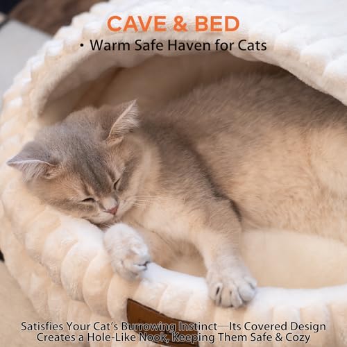 Cat Cave Bed for Indoor Cats, Washable Covered Cat Bed Hooded Kitty Bed Soft Fluffy Pet Bed for Puppy and Small Dog(White) - color: White