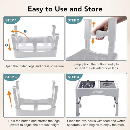 UPSKY 3-in-1 Elevated Dog Bowls: Slow Feeder, Adjustable Stand, No Spill Dispenser - Stainless Steel Food & Water Bowl for Small to Medium Dogs, White - color: E-3-in-1 (White)