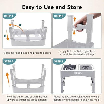 UPSKY 3-in-1 Elevated Dog Bowls: Slow Feeder, Adjustable Stand, No Spill Dispenser - Stainless Steel Food & Water Bowl for Small to Medium Dogs, White - color: E-3-in-1 (White)