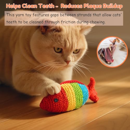 Catnip Fish Toy - Hand-Crocheted with Real Catnip & Bell, Interactive Kicker Toy for Cats Kitten, Soft & Safe for Biting - color: Colorful fish
