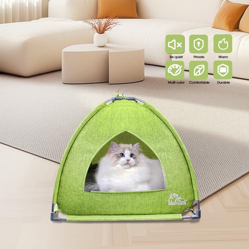 Winsterch Cat Bed Cave for Indoor Cats, Small Pet Tent Cave for Cats, Kittens, and Small Dogs, Warming Cat House with Removable Washable Cushion (18.5'‘ x 18.5’' x 15.8'', Green) - color: W-Green