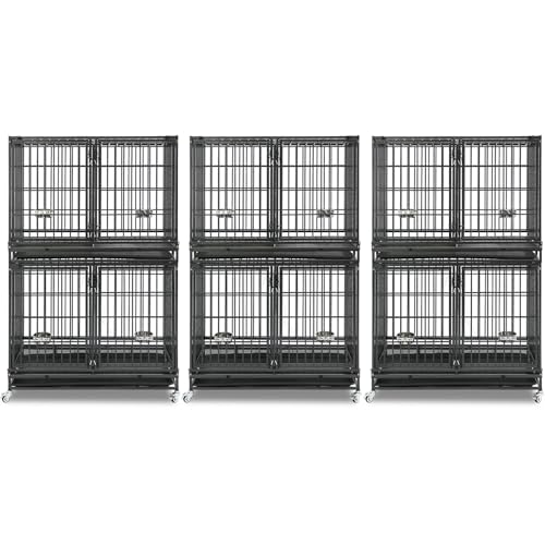 Homey Pet 43 Inch 2 Tiers Dog Crate Cage Kennel with Divider, Stackable Heavy Duty Dog Crate for Large Dogs, Escape Proof Indestructible Dog Kennel Indoor with Removable Tray, Lockable Wheels(3 Packs) - size: 43"L - 2 Tiers - 3 Pack