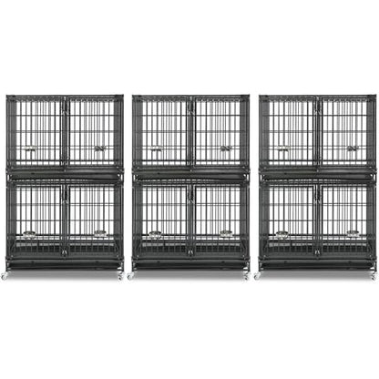 Homey Pet 43 Inch 2 Tiers Dog Crate Cage Kennel with Divider, Stackable Heavy Duty Dog Crate for Large Dogs, Escape Proof Indestructible Dog Kennel Indoor with Removable Tray, Lockable Wheels(3 Packs) - size: 43"L - 2 Tiers - 3 Pack
