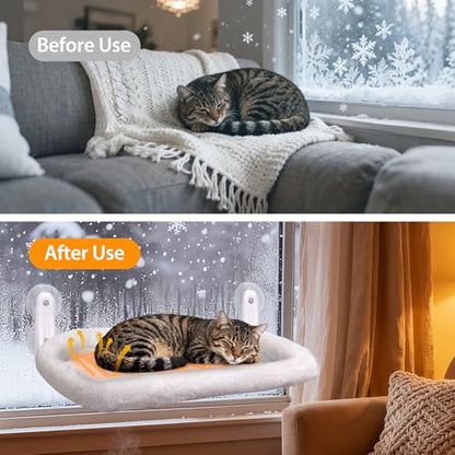 L&W BROS. 2PC Cat Heated Window Perches with Adjustable Thermostat & Timer – Dual Hammocks with Strong Suction Cups, Easy-to-Clean Warm Beds for Multi-Cat Homes, Holds Up to 50lbs Each (M 2PC)