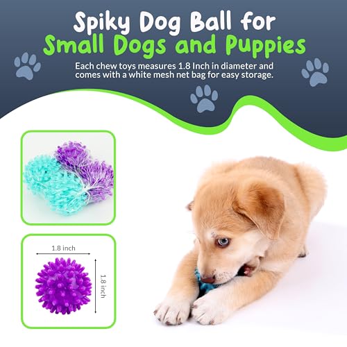 Spiky Dog Ball 1.8 Inch Squeaky Toy for Small Dogs Aggressive Chewers Puppy Teething Toys Dog Spike Ball for Training and Teeth Cleaning - 8 Pack - color: 8 Pack