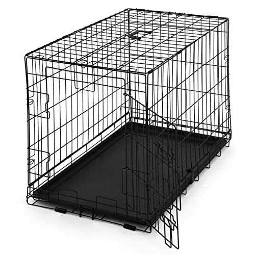 CAPHAUS Foldable Dog Crate Wire Metal Dog Kennel w/Divider Panel, Leak-Proof Pan & Protecting Feet, Single & Double Door, Small, Medium & Large Dog Crate Indoor Wire Dog Cage, 30” w/Classic Lock - size: 30.0"L x 18.9"W x 20.9"H