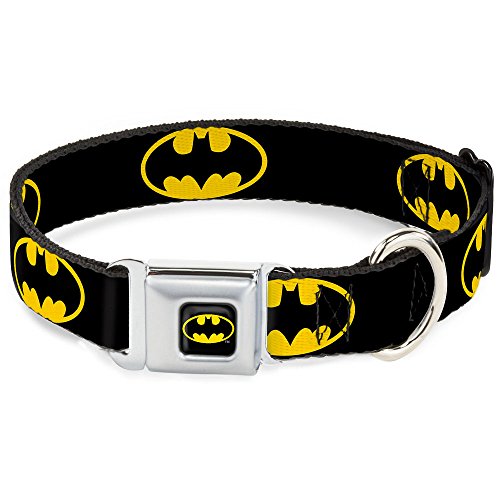 Buckle-Down Dog Collar Seatbelt Buckle Batman Shield Black Yellow 16 to 23 Inches 1.5 Inch Wide (DC-WBM001-WM) - size: 1.5" Wide - Fits 16-23" Neck - Medium