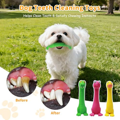 Latex Squeaky Dog Toys, 3 Pack Soft Rubber Dog Chew Toys, 7" Standing Stick Animal Pet Toy to Keep Them Busy, Interactive Fetch Squeak Toy for Puppy Small Dogs - color: Purple & Yellow & Green