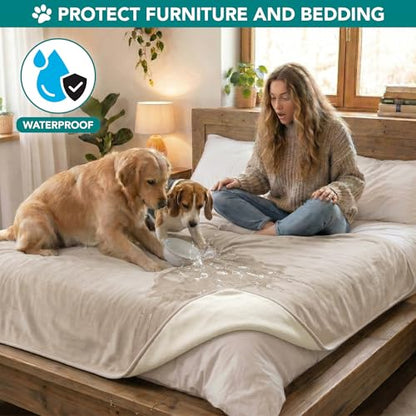 PetAmi Waterproof Pet Blanket Dog Bed Couch Cover for Furniture, Reversible Washable Soft Fleece - color: Taupe/Beige, size: X-Large (60x80)