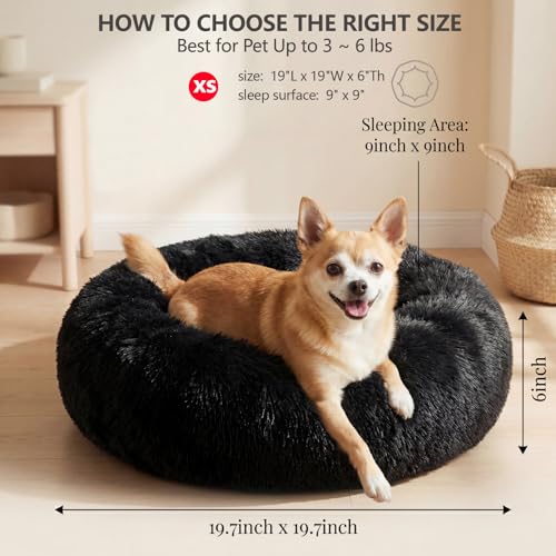 nononfish Puppy Beds for Small Dogs Washable 19" Black Calming and Anxiety Pet Beds Fluffy and Plush Durable Small Dog Bed - color: Black, size: 19 inches