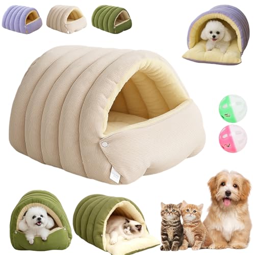 Removable and Washable Winter Closed-Off Cat Bed, Soft Fluffy Warm Autumn/Winter Cats House, Washable Non-Slip Pet Sleeping Bag for Indoor Cats Small Dogs (Beige,Medium) - color: Beige, size: Medium