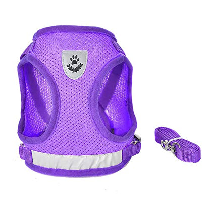 Dog Harness and Leash Set for Walking, Soft Mesh Adjustable Easy Control Lightweight Cat Vest Harnesses with Reflective Strips, Escape Proof Small Dogs Cats Vests - color: Purple, size: X-Small