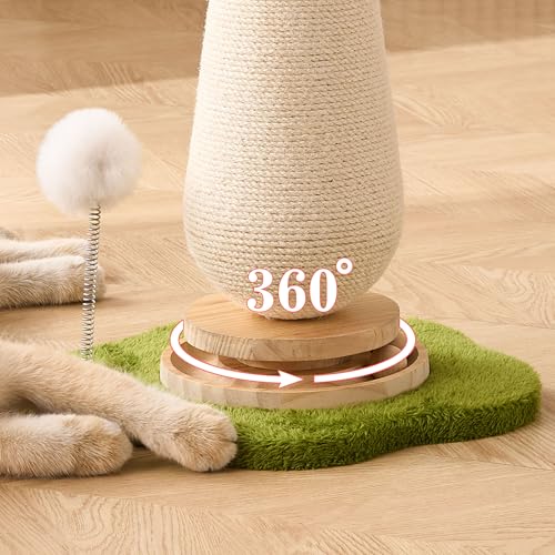Mushroom Cat Scratching Post Cat Tree, 21.5‘’ H Cute Cat Scratcher Tower with Durable Solid Wood Turntable Toy, Baby Pink Mushroom Scratch Post Cat Sisal Scratcher with Catnip for Indoor Adult Cats - color: Pink Mushroom