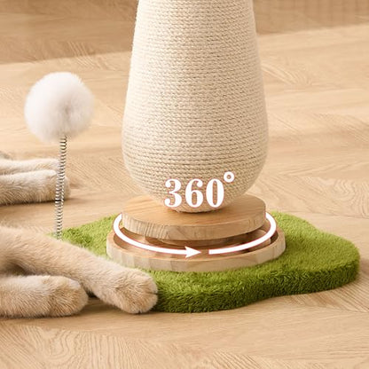 Mushroom Cat Scratching Post Cat Tree, 21.5‘’ H Cute Cat Scratcher Tower with Durable Solid Wood Turntable Toy, Baby Pink Mushroom Scratch Post Cat Sisal Scratcher with Catnip for Indoor Adult Cats - color: Pink Mushroom