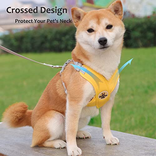 Dog Harness Pet X Frame No Pull Step-in Harnesses with Leash Set, Adjustable Reflective Choke Free Puppy with Padded Vest for Small, Medium Dogs and Cats Walking Training - color: Yellow, size: Medium
