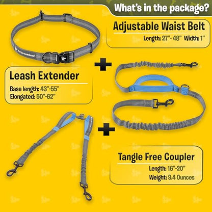 Exquisite Hands Free Dual Dog Leash with Tangle-Free Swivel for Large Dogs. Waist Leash for Running with Two Dogs. You Will Absolutely Love This Amazing Dog Walking Belt (Grey and Blue) - color: Grey & Blue