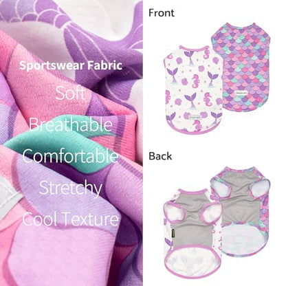 Fitwarm 2 Pack Mermaid & Scale UPF 50+ UV Sun Protection Dog Shirt, Lightweight Cooling Vest, Quick Dry Summer Clothes for Small Dogs Girl, Pet Outfit, Purple, Pink, White, Medium - color: Mermaid & Scale, size: Medium