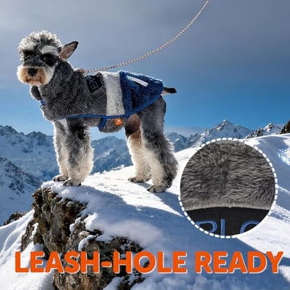 FOFOS Dog Winter Coat, Plush Dog Jacket with Leash Hole, Adjustable Warm Pet Snow Vest for Small Medium Dogs, Gray, L - color: Gray, size: Large