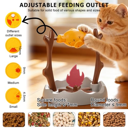 SZEE Cat Treat Puzzle Dispenser Toy, Cat Puzzle Feeder Toy for Slower Eating Training, Keeps Pets Busy & Prevents Overeating, Includes Small Interactive Toys to Boost Appeal (Campfire-Roast Shape)