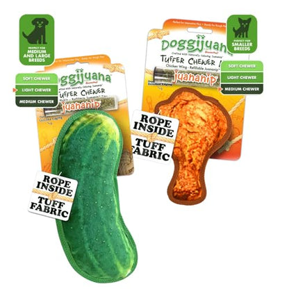 Doggijuana Cafe Combo Refillable Juananip Toy Bundle | Dill Pickle & Chicken Wing | Funny Dog Toy Plush with Catnip and Refill | Interactive Chew for Play - style: Dill Pickle & Chicken Wing