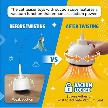 2 in 1 Electric Cat Wand Toy Interactive Cat Toys for Indoor Cats 360° Flying Bird Cat Toy, 2-Speed Fly Cat Chase Toy Automatic Cats Toys with Self ON/Off Suction Cup Electric Cat Teaser Wand - style: Electric Wand-White