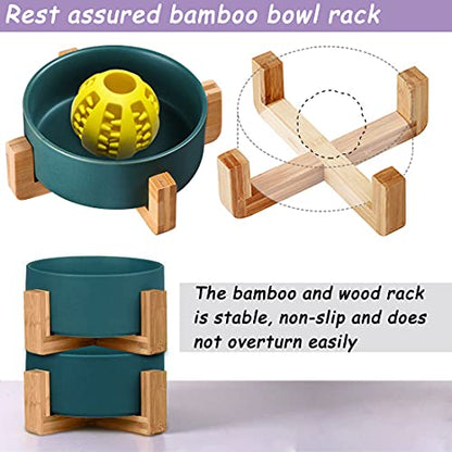 Petygooing Ceramic Dog Cat Bowl Set with Stand,Small Dog Bowls,Food and Water Dishes, Cute Modern Anti Slip Set of 2 Pet Food Dish- Small Size Pet (13.5OZ/5.1 in) Green - color: Deep Green, size: Puppy/Small Size Dogs & Cat Bowls 400ML*2