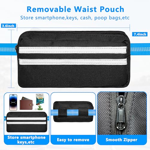 Hands Free Dog Leash with Zipper Pouch, Running Waist Leash for Dog Walking, Adjustable Waist Belt for Large Dogs, Reflective Bungee Design with Two Handle for Hiking, Training, Sky Blue - color: Sky Blue