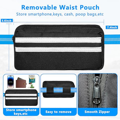 Hands Free Dog Leash with Zipper Pouch, Running Waist Leash for Dog Walking, Adjustable Waist Belt for Large Dogs, Reflective Bungee Design with Two Handle for Hiking, Training, Sky Blue - color: Sky Blue