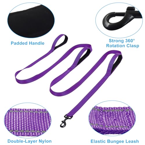 Jiozermi 10ft Dog Leash with 3 Handles, Heavy Duty Dog Lead with Padded Traffic Handle, Reflective Stitching Large Leash for Running Walking Training(Purple) - color: Purple