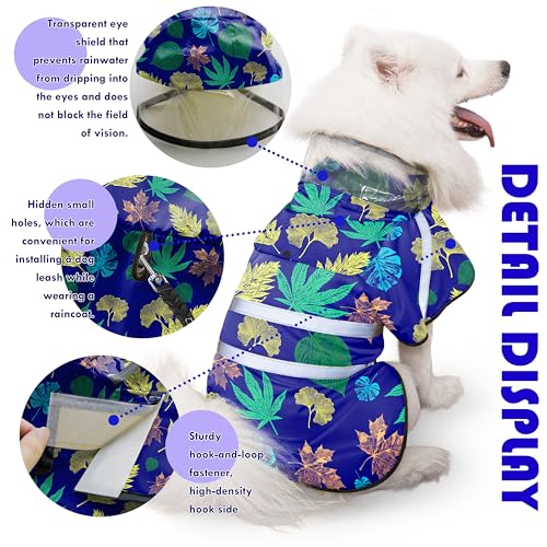 Dog Raincoat, Adjustable Rain Jacket with Hooded Double Layer for Large Medium Small Dogs Puppies, Lightweight Waterproof Rain Coat Poncho with Reflective Stripe Leaf Blue,M - color: Leaf Blue, size: Medium