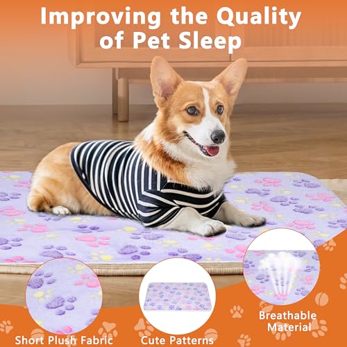 Cat & Small Dog Bed Mat, Soft Pet Kennel Pad with Cute Pattern, Multi-Size Durable & Machine Washable, Pet Pad for Cats, Puppies & Toy Breed Dogs (Purple Paw, Medium) - color: Purple Paw, size: 22.8''L×15.4''W×1.4''Th