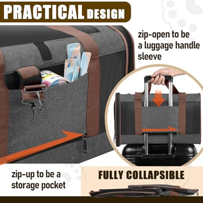 GAPZER Small Dog Carrier Cage Soft Chihuahua / Softshell Big Cat Carrier Maine Coon / Pet Taxi Carrying Bag over 25lbs / Top Loader Travel Kennel Brown - color: Dark Grey-Brown