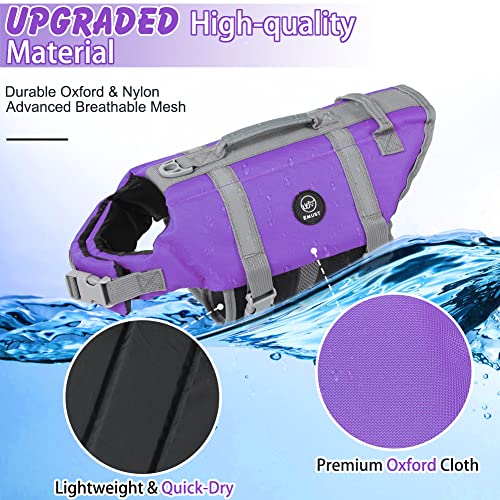 EMUST Dog Life Vests, Adjustable Dog Life Jacket with Rescue Handle, Dogs Flotation Vest for Small/Medium/Large Dogs, XS, Purple - color: Purple, size: XS