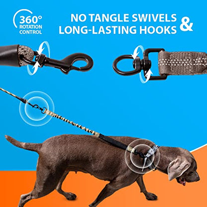 SparklyPets - Heavy Duty Bungee Rope Leash for Large and Medium Dogs - No Pull, Shock Absorber Long Dog Training Lead - No Slip Reflective Line for Outside (5.5 Ft Bungee Leash) - color: Brown