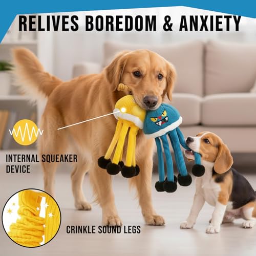 Interactive Dog Toys - 2PC Squeaky & No Stuffing Dog Chew Toy, Dog Enrichment Toys - Treat Dispensing & Tug of War Dog Toy, Funny Jellyfish Dog toy to Keep Them Busy for Small Medium Large Dogs