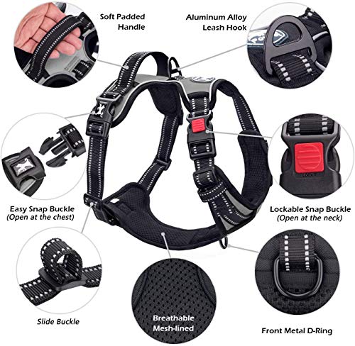 PoyPet No Pull Dog Harness, No Choke Front Lead Dog Reflective Harness, Adjustable Soft Padded Pet Vest with Easy Control Handle for Small to Large Dogs(Grey,XS) - color: Grey, size: XS