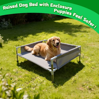 Makerfire Elevated Dog Bed, Raised Dog Sofa Bed for Medium Dogs, Detachable Cooling Indoor/Outdoor Pet Cot with Non-Slip Feet, Polyester Cotton (33''L x 26.5''W x 11.6''H) - color: Grey-M+ (33'' L x 26.5'' W x 11.6" H)