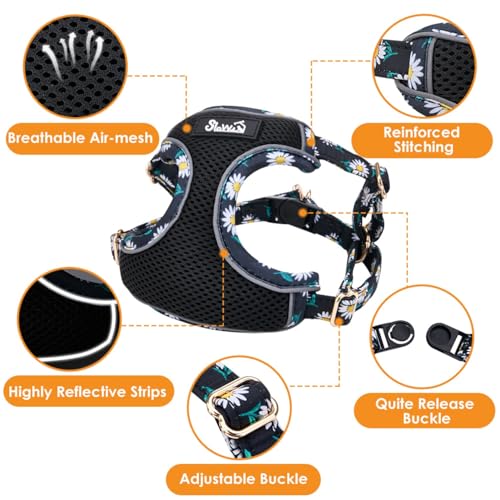 SlowTon Small Dog Harness - No Pull Dog Harness and Leash Set, Soft Mesh Lightweight Puppy Vest Harnesses, Adjustable Pet Harnesses for XXS XS Small Medium Easy Walk Hiking (Black, XXS) - color: 3.Black Daisy, size: XX-Small