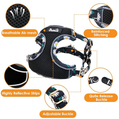SlowTon Small Dog Harness - No Pull Dog Harness and Leash Set, Soft Mesh Lightweight Puppy Vest Harnesses, Adjustable Pet Harnesses for XXS XS Small Medium Easy Walk Hiking (Black, XS) - color: 3.Black Daisy, size: X-Small