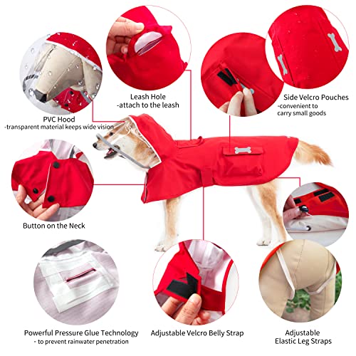 Dog Raincoat,Waterproof Rain Poncho with Hoodie, High Reflective Adjustable Pet Rain Jacket with Leash Hole for Small Medium and Large Dogs (Red, Small) - color: Red, size: Small: 9-13lbs