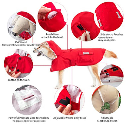 Dog Raincoat,Waterproof Rain Poncho with Hoodie, High Reflective Adjustable Pet Rain Jacket with Leash Hole for Small Medium and Large Dogs (Red, Small) - color: Red, size: Small: 9-13lbs