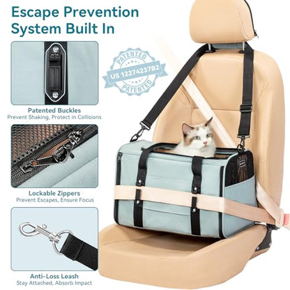 PETSFIT Soft-Sided Cat Carrier with Patented Safety Buckles, Lockable Zippers & Safety Tether,Escape-Resistant Travel Pet Carrier for Car Rides & Vet Visits, Airline Approved Under-Seat, Up to 12 lbs - color: Cyan blue, size: Medium