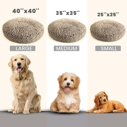 Muddy Mat® Cloud K-9 Bed for Dogs & Cats, Soft & Relaxing Donut Dog Bed, Chenille Material, Removable Cover, Washable & Dryer Safe–Beige Small(25'x25') - color: Beige, size: Small (25''X25'')